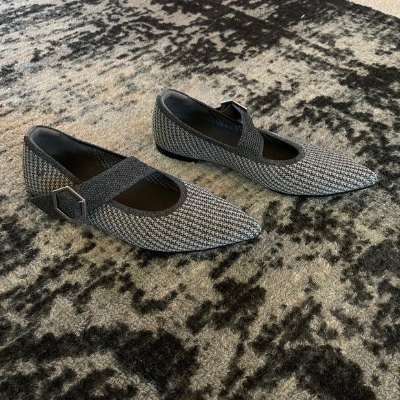 VIVAIA Maria Pointed Toe Mary Jane Flats Knit Grey Houndstooth Comfortable Chic - Picture 9 of 16